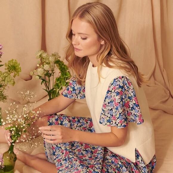 Barbour Willowherb Floral Midi Dress Cottagecore Flutter Sleeve - Picture 1 of 13